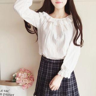 Embroidered Ruffle Long-sleeve Blouse