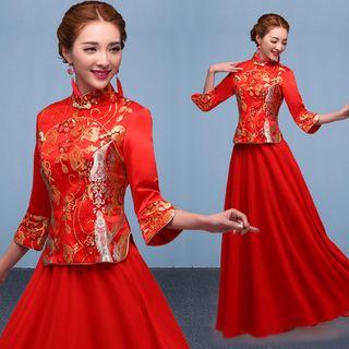 Sequined 3/4-sleeve Wedding Cheongsam