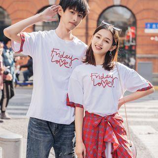 Couple Matching Lettering Short-sleeve T-shirt / A-line Skirt / Set