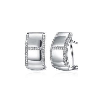 925 Sterling Silver Elegant Fashion Geometric Cubic Zirconia Stud Earrings Silver - One Size