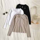 Cutout Buttoned Long-sleeve Round Neck Top