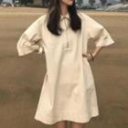 Elbow-sleeve Zip Shift Dress