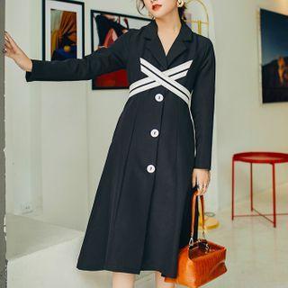 Contrast Color Button Midi A-line Dress