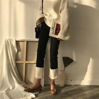 Fleece Panel Cropped Straight-fit Pants