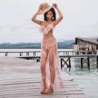 Set: Lace Bikini Top + High Waist Bottom + Mesh Skirt
