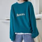 Long-sleeve Letter Embroidered Sweatshirt Aqua Blue - One Size