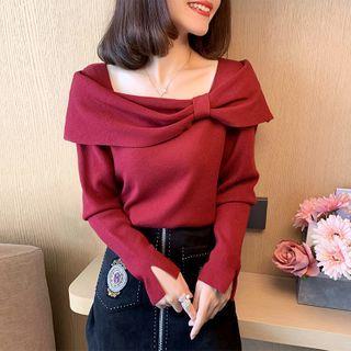 Ribbon Square-neck Knit Top