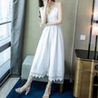 Spaghetti-strap Lace Trim Wide-leg Jumpsuit