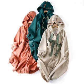Floral Embroidered Hooded Long Coat