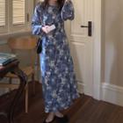 Long-sleeve Print Maxi A-line Chiffon Dress