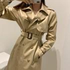 Double Breasted Long-sleeve Tie Waist Coat Dress