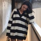 V-neck Stripe Sweater As Shown In Figure - One Size