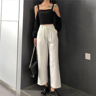 Plain Off-shoulder Top / Plain High-waist Cropped Pants