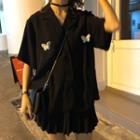 Short-sleeve Butterfly Applique Shirt / A-line Mini Skirt