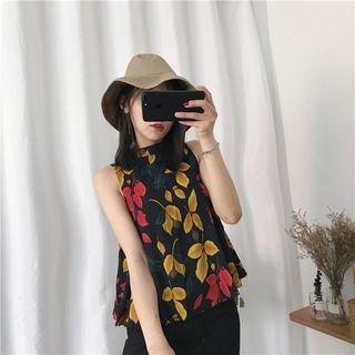 Floral Chiffon Tank Top Floral - Black - One Size