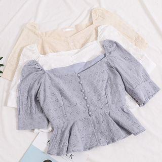 Square-neck Embroidered Cropped Lace Top