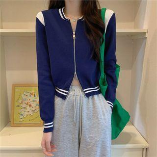 Contrast Zip-up Loose Fit Cropped Cardigan