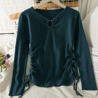 Neckline-details Drawstring-side Knit Top In 7 Colors