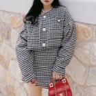 Set: Houndstooth Cropped Jacket + Mini Pencil Skirt