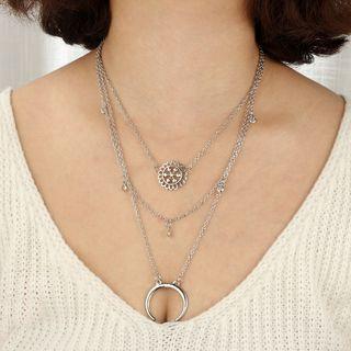 Rhinestone Pendant Layered Choker Necklace 1 Pc - As Shown In Figure - One Size