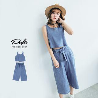 Set: Denim Tank Top + Cropped Wide Leg Jeans