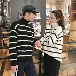 Mock-turtleneck Loose-fit Striped Knitted Sweater