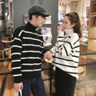 Mock-turtleneck Loose-fit Striped Knitted Sweater