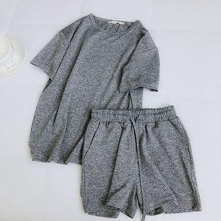 Set: Plain Short-sleeve T-shirt + Drawstring Shorts