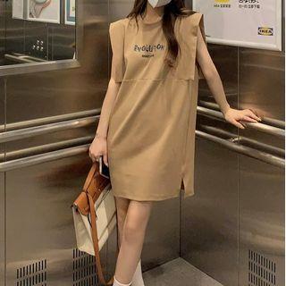 Sleeveless Lettering Dress Coffee - One Size