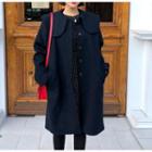 Peter Pan Collar Single-breasted Coat Navy Blue - One Size