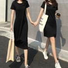 Short-sleeve Mini A-line Knit Dress / Midi Sheath Knit Dress