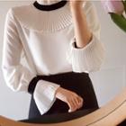 Pleated Collar Contrast-trim Top
