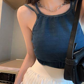 Denim Cropped Camisole Top As Figure - One Size