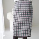 Plaid Knit H-line Long Skirt Mint Green - One Size
