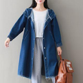 Fray Hem Hooded Denim Coat