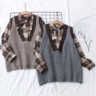 Set: Plaid Shirt + Sweater Vest