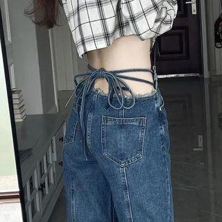 High Waist Cross Back Wide Leg Jeans