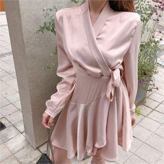 Tie-waist Mini Wrap Dress Pink - One Size