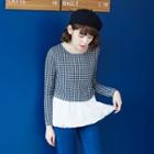 Long-sleeve Lace-panel Check Top