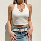 Halter-neck Silver Chain Plain Tank Top