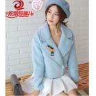 Bird Embroidered Notch Lapel Woolen Coat