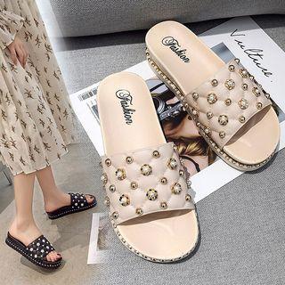 Faux Pearl And Studded Platform Sandals