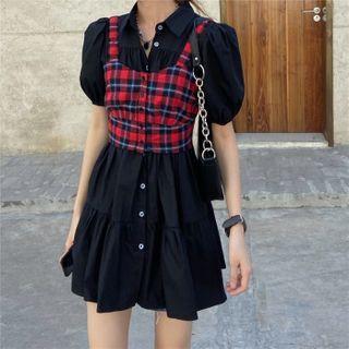 Short-sleeve Shirt Dress / Sleeveless Plaid Top