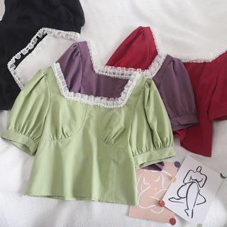 Frilled Trim Beaded Cropped Top
