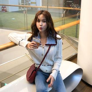 Collared Rib Knit Cardigan Ivory - One Size