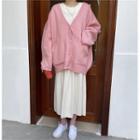 Plain Knit Cardigan Pink Sweater - One Size