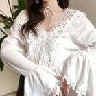 Plain V-neck Flare-sleeve Top
