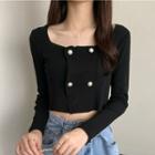 Long-sleeve Cropped Double-breasted Knit Top