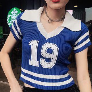 Short-sleeve Numbering Knit Top