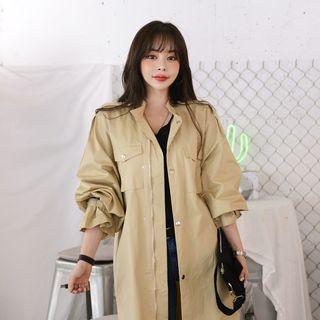 Stand-collar Epaulet Long Jacket
